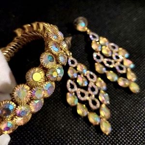 Vintage Aurora Borelis Jewelry Set : Vintage Earrings, Vintage Bracelet